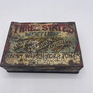Vintage Three States Mixture Tobacco Tin Kentucky Virginia Louisiana Collectible